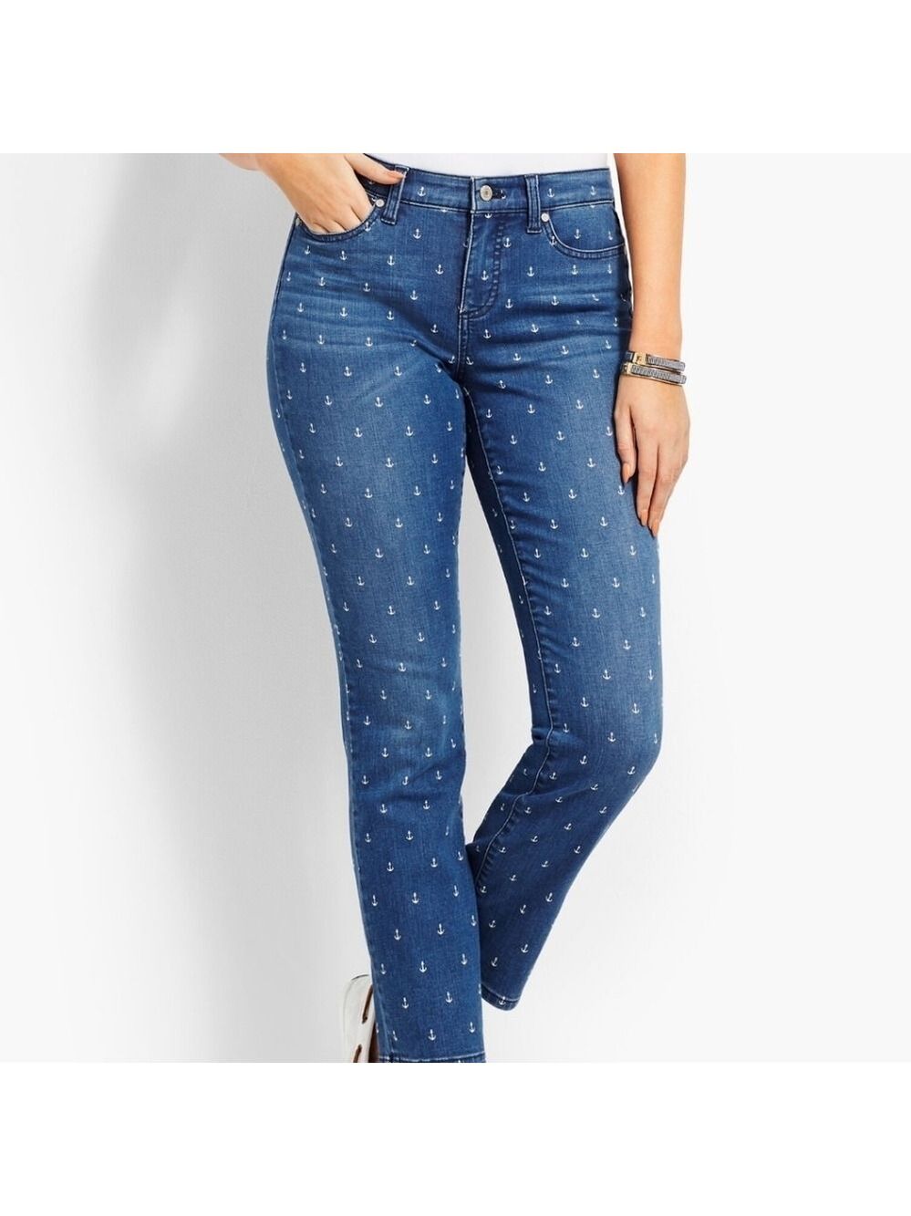 Talbots flawless slim ankle anchor print nautical jeans . Size 14 P. EUC